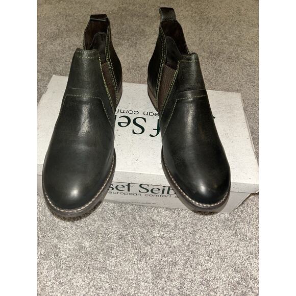 Josef Seibel Sienna 71 Chelsea Olive Black Leather Boots Womens 6-6.5 EU 37 New - Picture 6 of 10